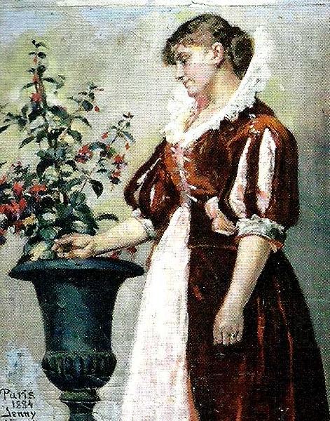 jenny nystrom flicka vid blomsterurna china oil painting image